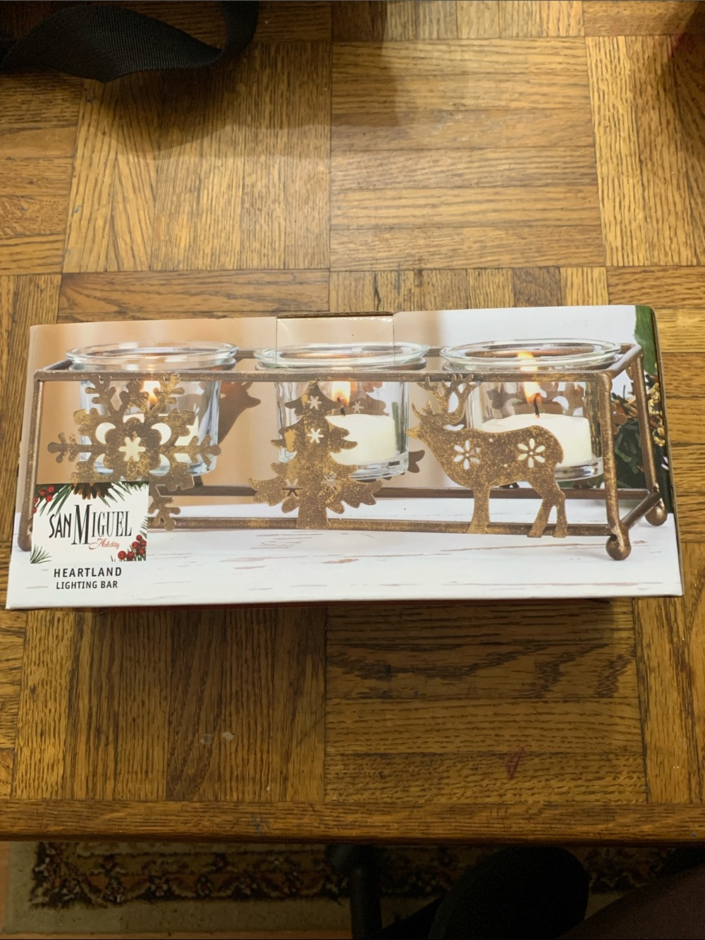 San Miguel Holiday Gold Metal Tea Light Holder with glass cups NWT